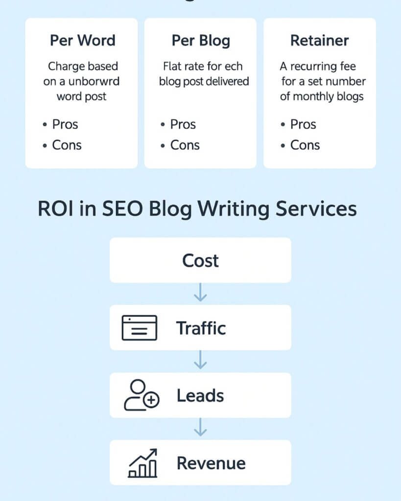 Visual breakdown of SEO blog writing pricing models and ROI pathway.”
